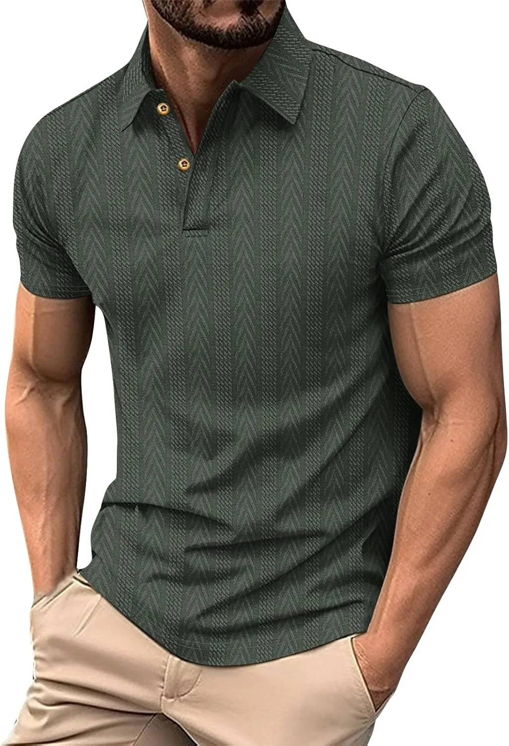 Summer Casual Polo Shirts for Men Button up Short Sleeve Textured Workout T-Shirts Casual Basic Office Business Tops