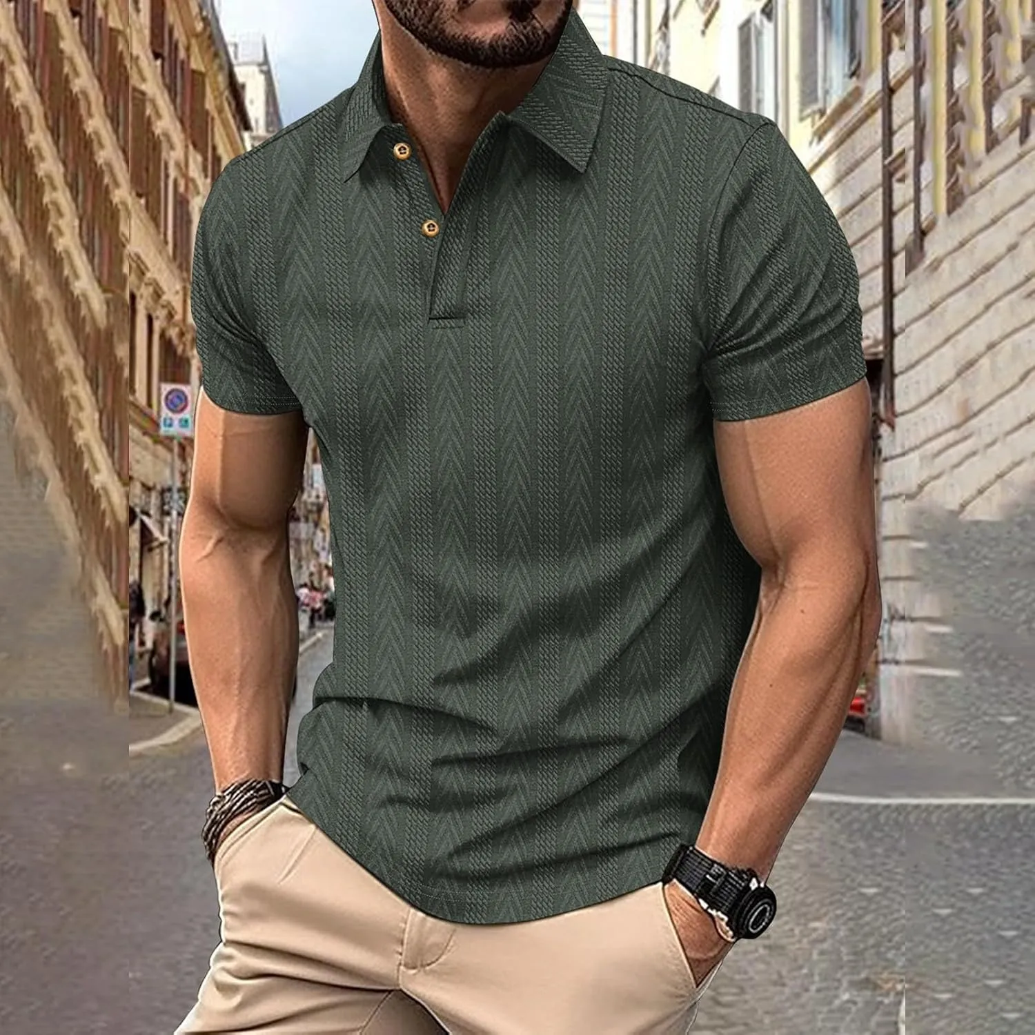 Summer Casual Polo Shirts for Men Button up Short Sleeve Textured Workout T-Shirts Casual Basic Office Business Tops