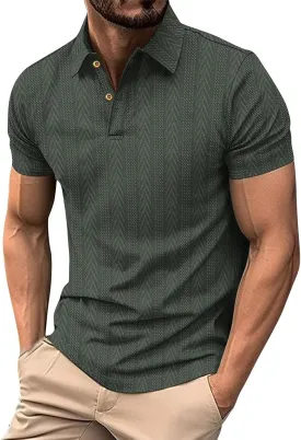 Summer Casual Polo Shirts for Men Button up Short Sleeve Textured Workout T-Shirts Casual Basic Office Business Tops