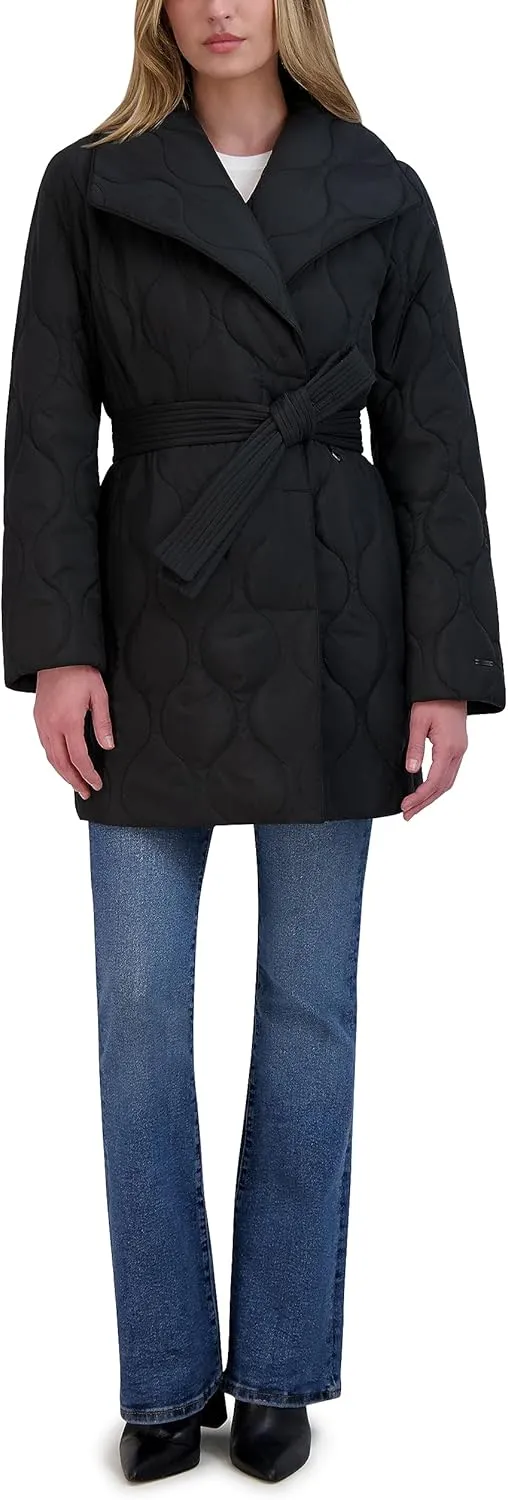 TAHARI Women's Hourglass Quilted Wrap Coat