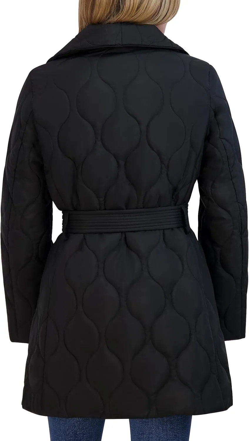 TAHARI Women's Hourglass Quilted Wrap Coat
