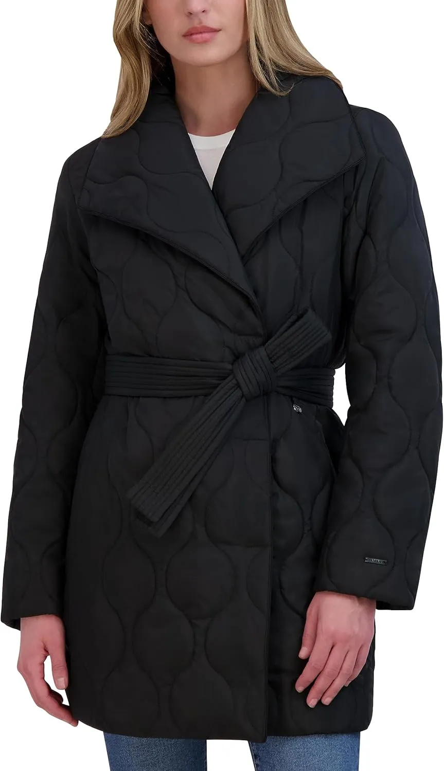TAHARI Women's Hourglass Quilted Wrap Coat