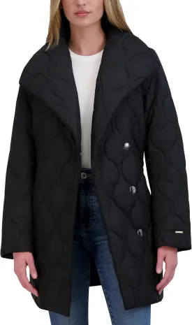 TAHARI Women's Hourglass Quilted Wrap Coat
