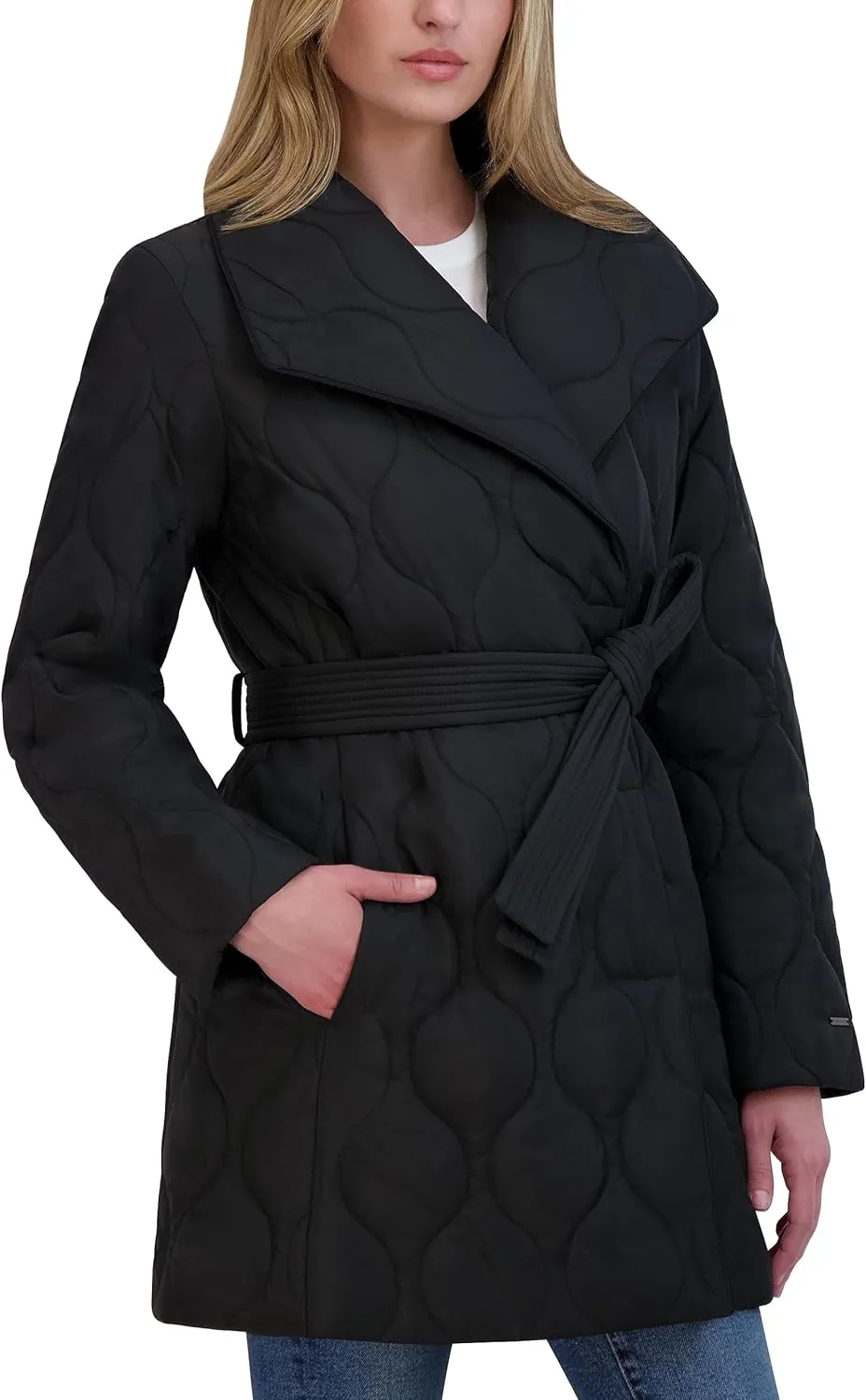 TAHARI Women's Hourglass Quilted Wrap Coat