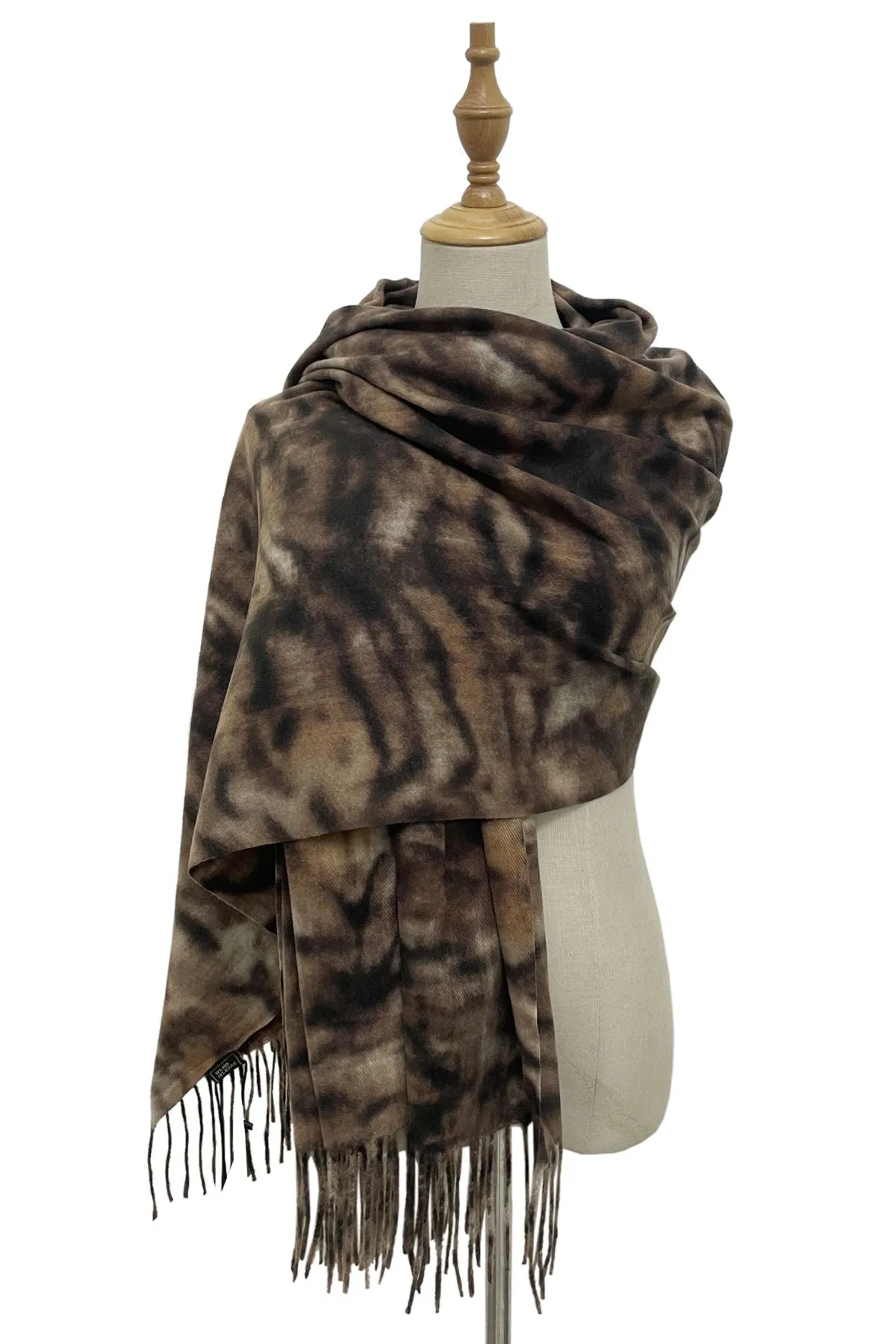 Tiger Stripe Print Soft Wool Tassel Scarf
