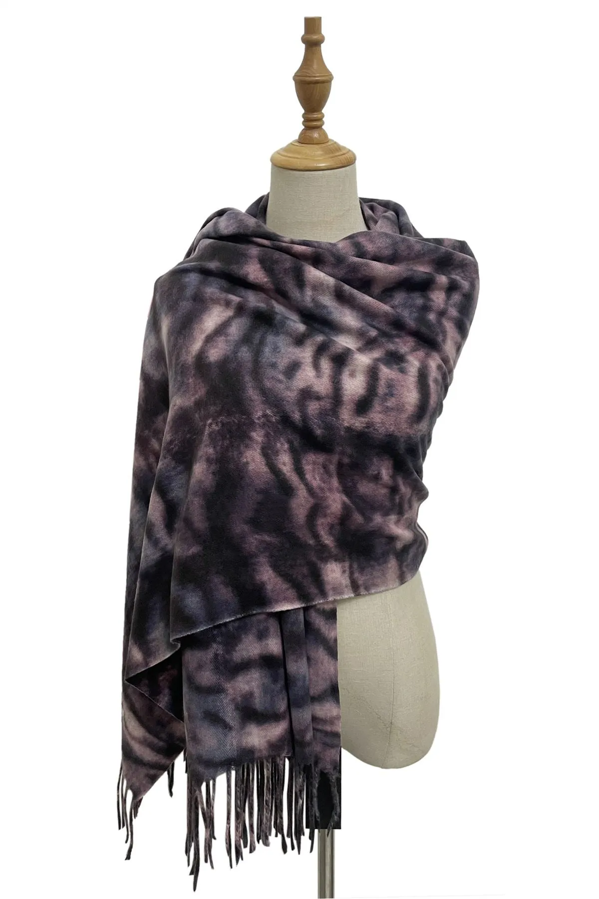 Tiger Stripe Print Soft Wool Tassel Scarf
