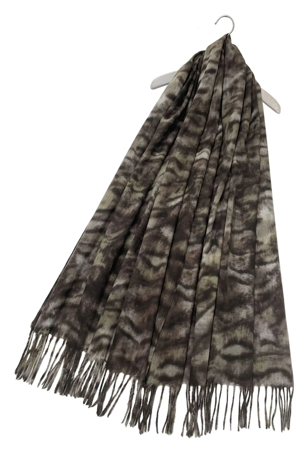 Tiger Stripe Print Soft Wool Tassel Scarf
