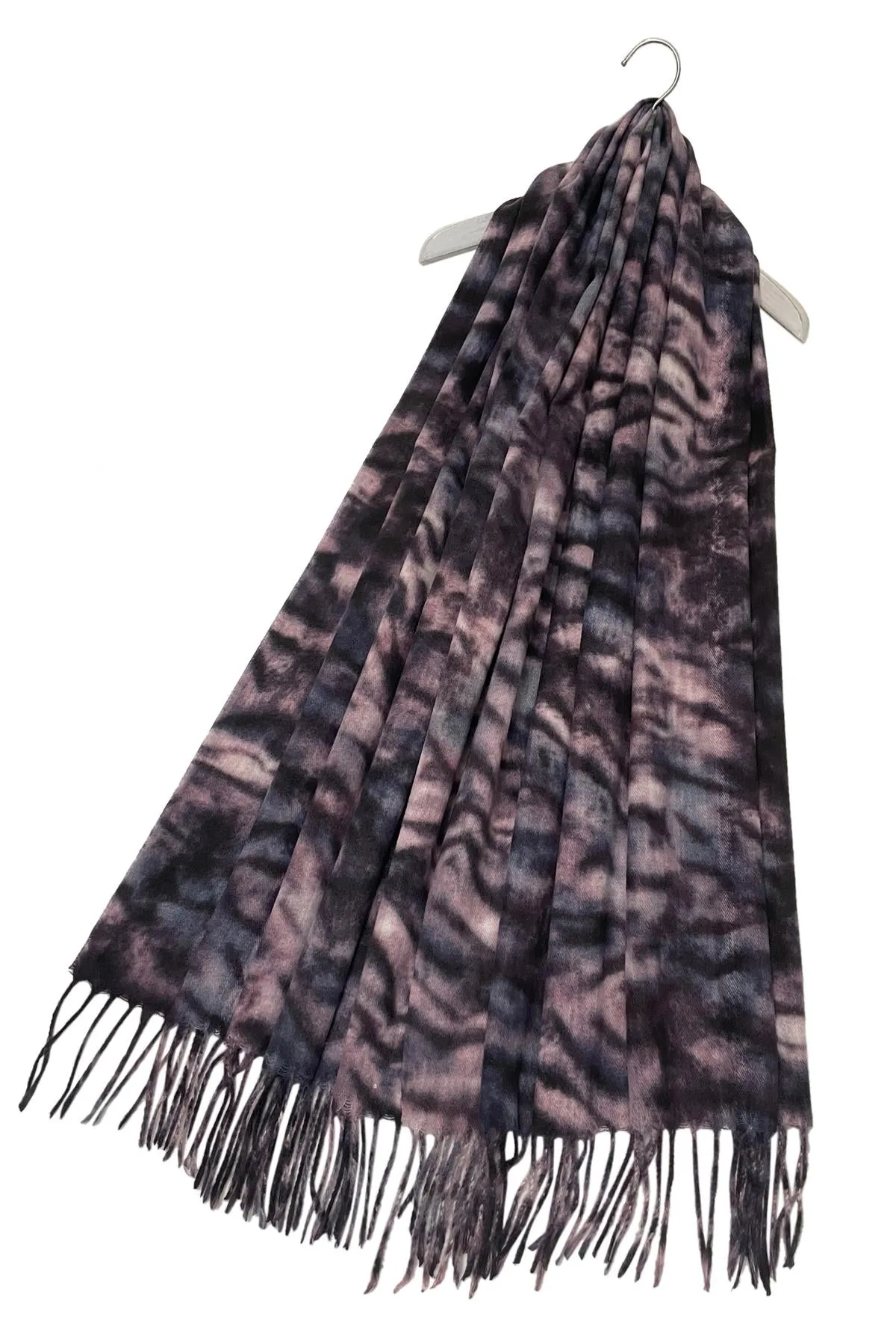 Tiger Stripe Print Soft Wool Tassel Scarf