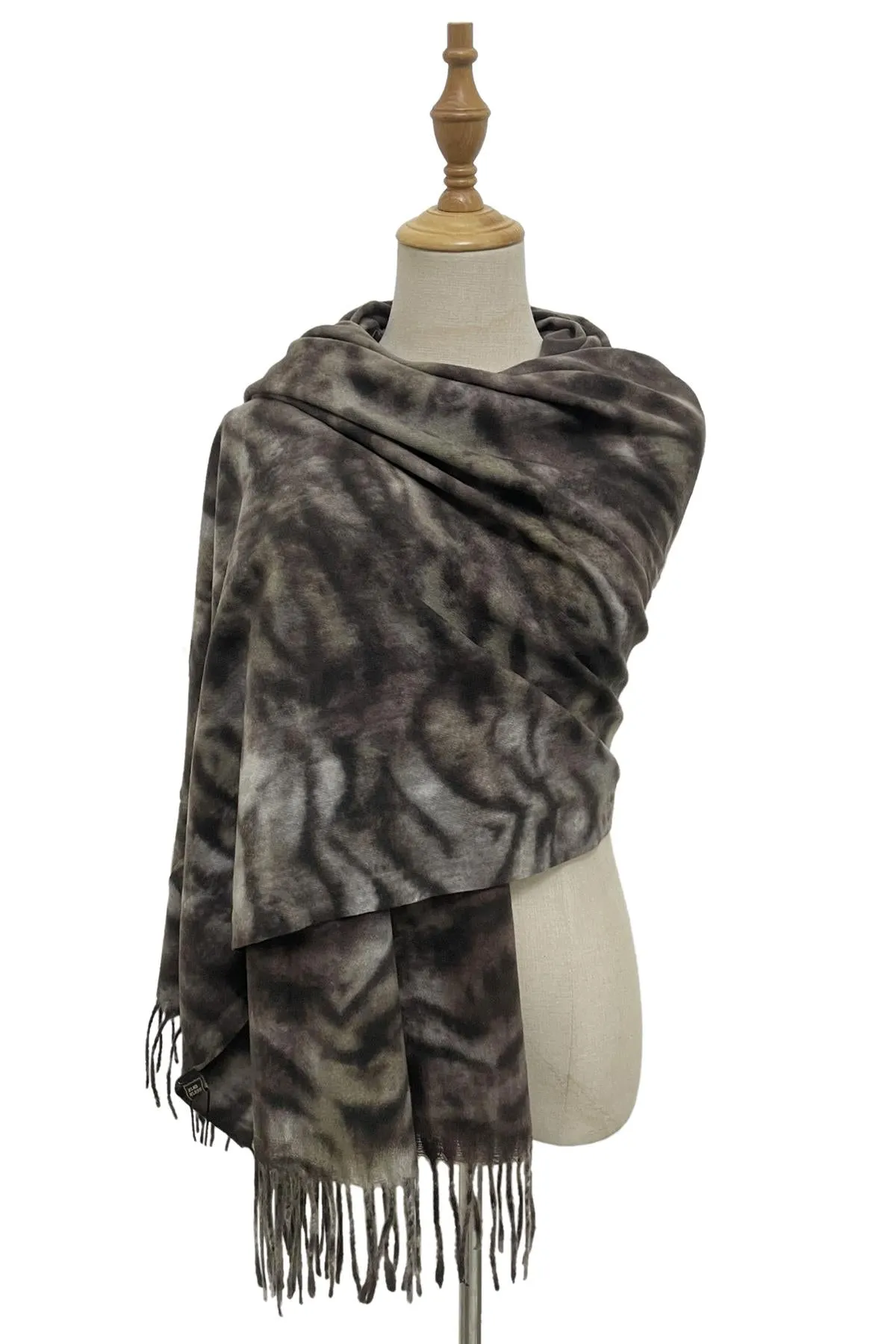 Tiger Stripe Print Soft Wool Tassel Scarf