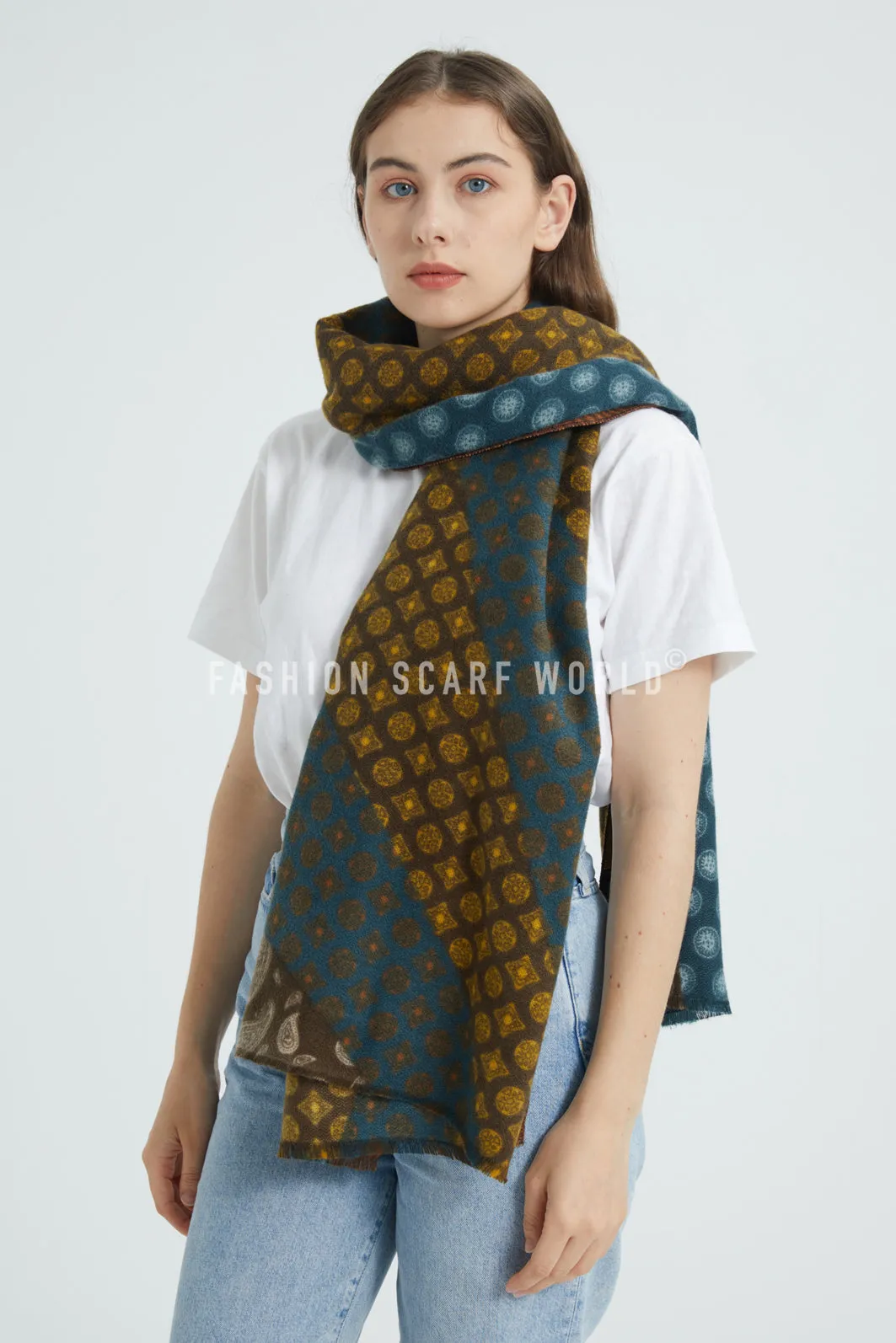 Vinatge Paisley Stripe Soft Wool Blanket Frayed Scarf