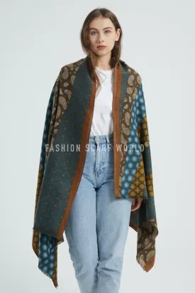 Vinatge Paisley Stripe Soft Wool Blanket Frayed Scarf