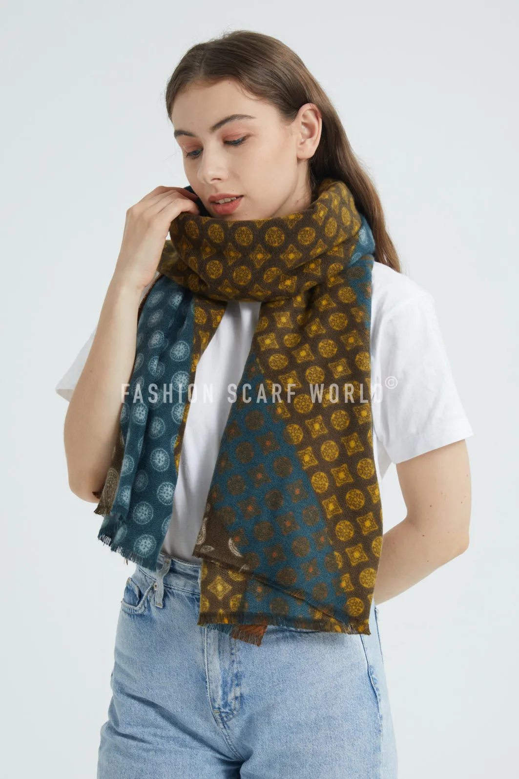 Vinatge Paisley Stripe Soft Wool Blanket Frayed Scarf