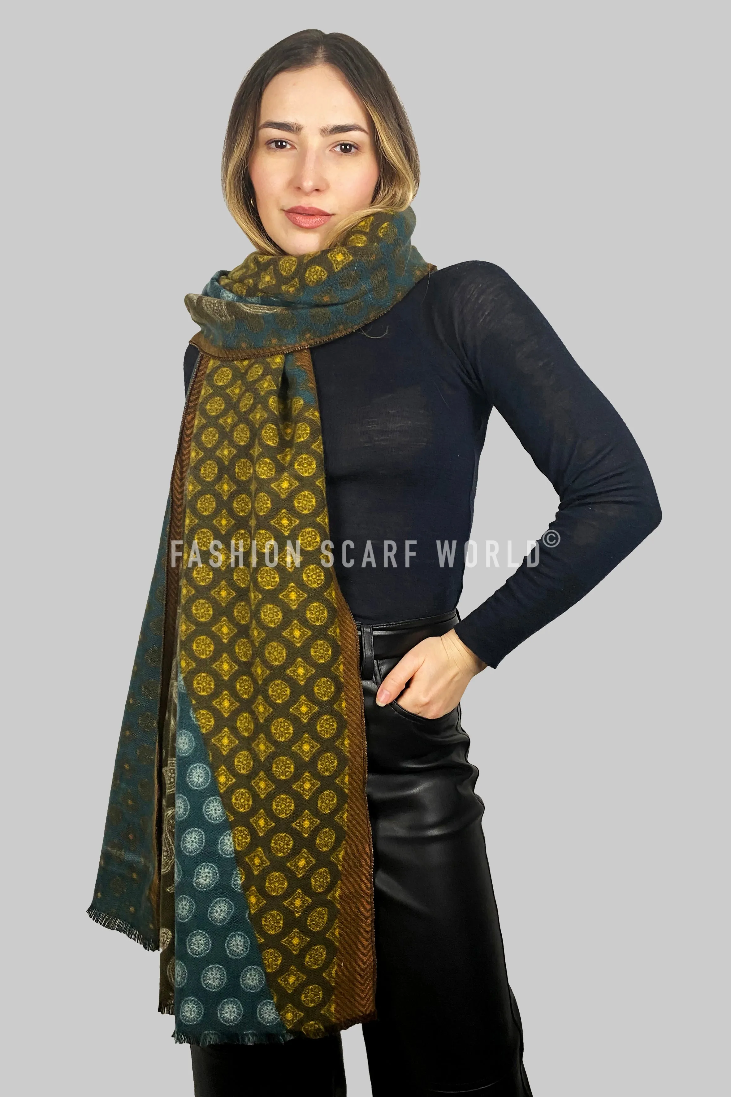 Vinatge Paisley Stripe Soft Wool Blanket Frayed Scarf