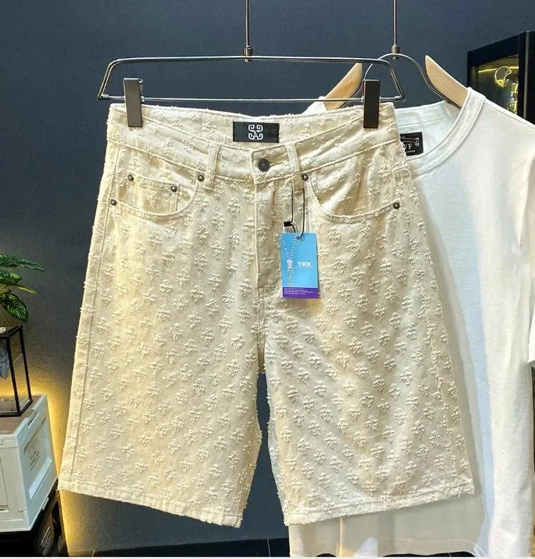 Washed Denim Cross Ripped Shorts
