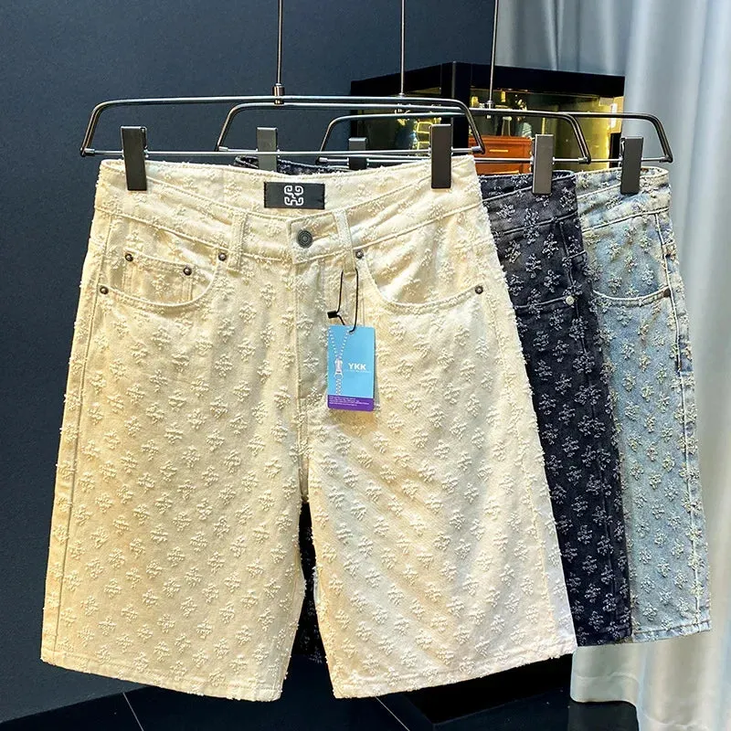 Washed Denim Cross Ripped Shorts