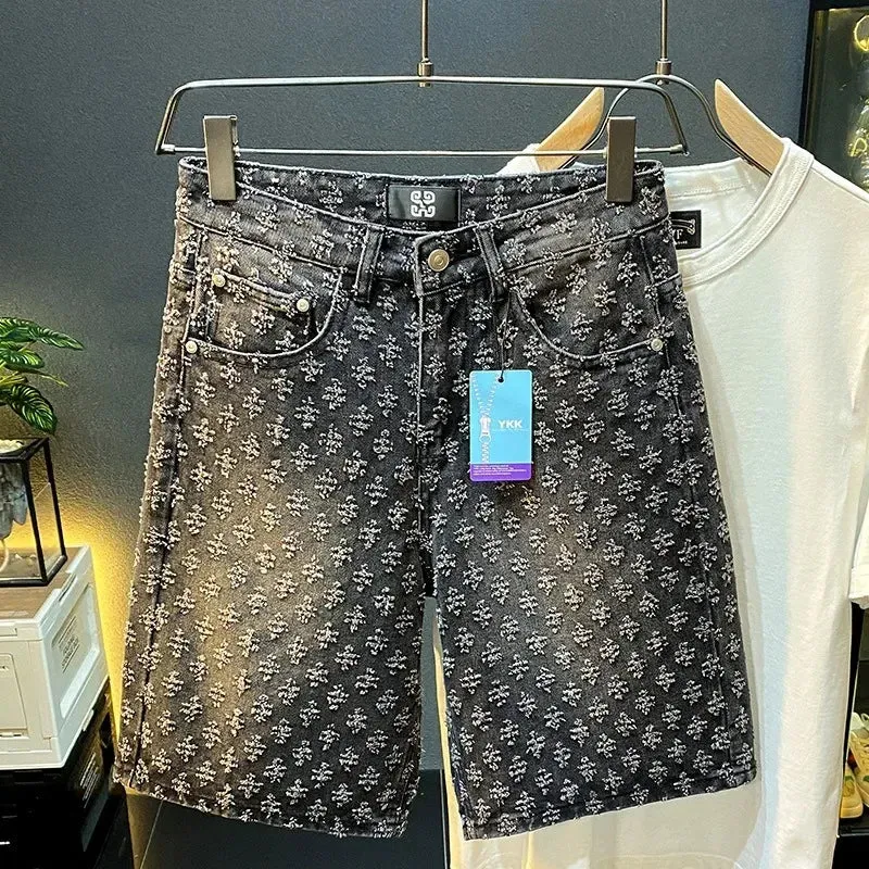 Washed Denim Cross Ripped Shorts