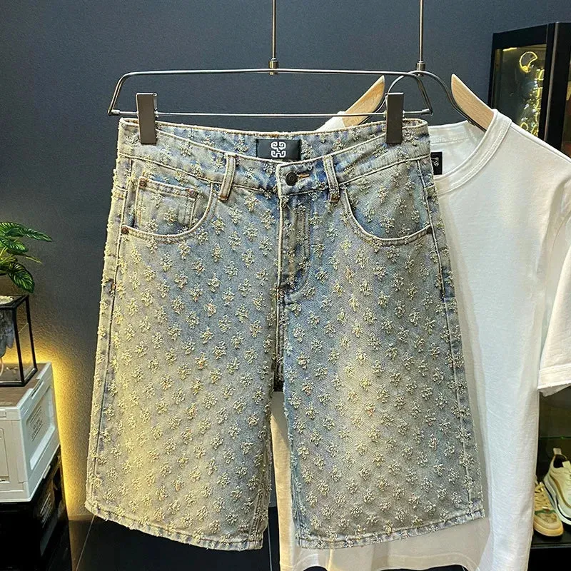 Washed Denim Cross Ripped Shorts