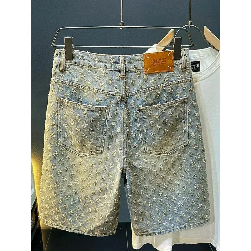 Washed Denim Cross Ripped Shorts