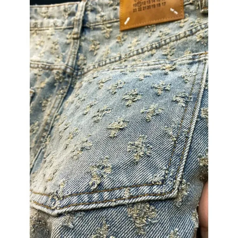 Washed Denim Cross Ripped Shorts