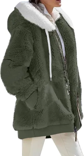 Winter Coats for Women Oversized Fuzzy Fleece Jacket Full Zip Plush Hooded Cardigan Coats Shaggy Warm Sherpa Jacket