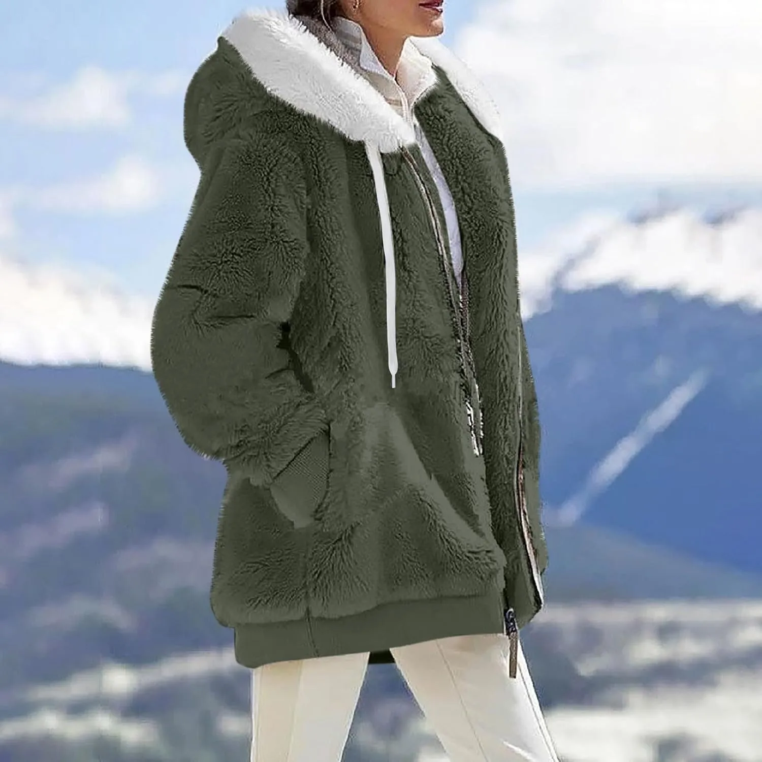 Winter Coats for Women Oversized Fuzzy Fleece Jacket Full Zip Plush Hooded Cardigan Coats Shaggy Warm Sherpa Jacket