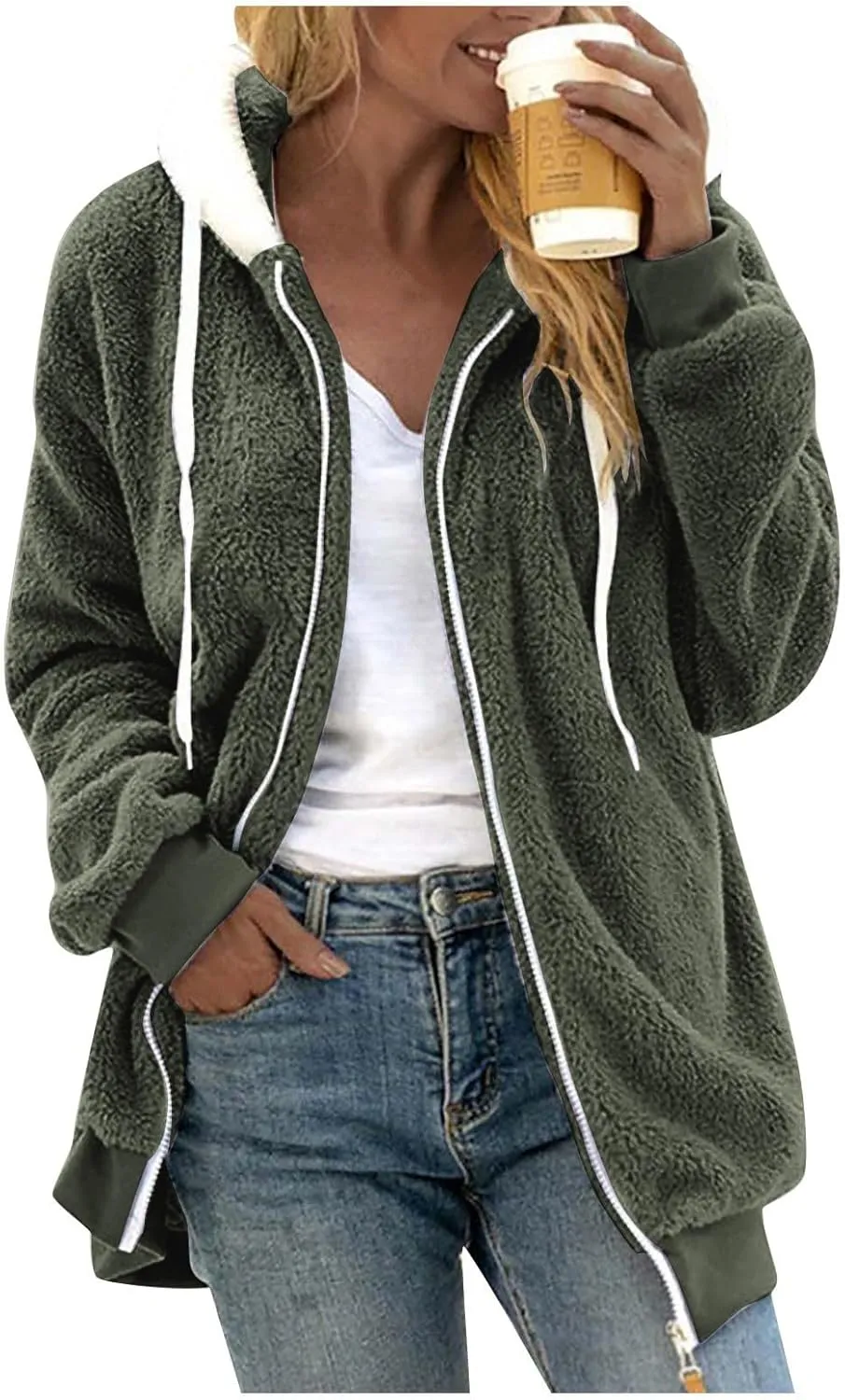 Winter Coats for Women Oversized Fuzzy Fleece Jacket Full Zip Plush Hooded Cardigan Coats Shaggy Warm Sherpa Jacket