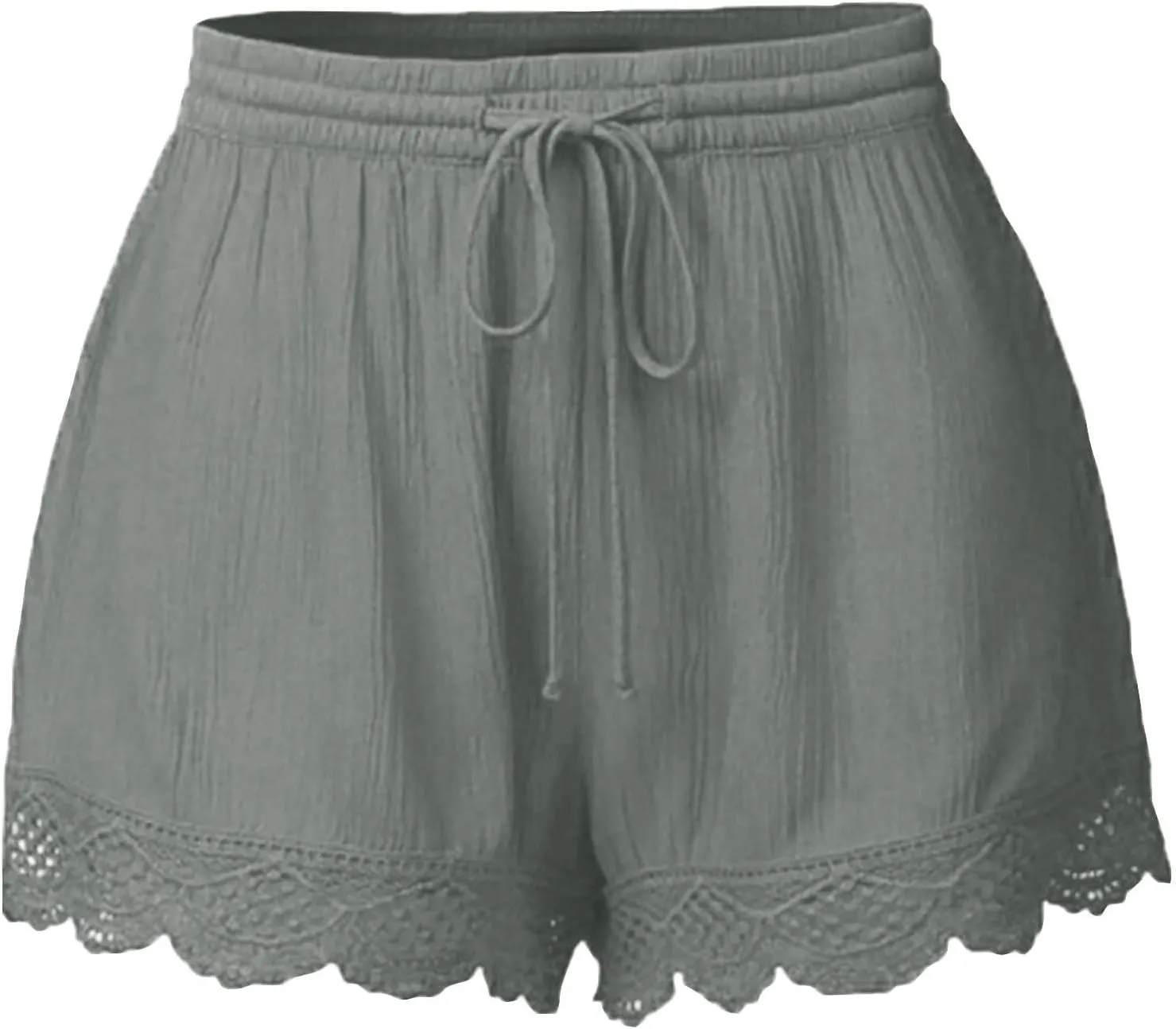 Women Lace Print Hem Straight Leg Casual Shorts Elastic High Waist with Drawstring Skorts Trendy Streetwear Outfits