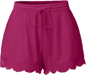 Women Lace Print Hem Straight Leg Casual Shorts Elastic High Waist with Drawstring Skorts Trendy Streetwear Outfits