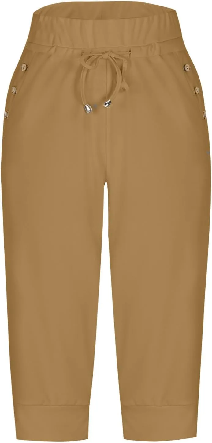 Women Straight Leg Capri Jogger with Pocket Track Cuff Sweatpants Drawstring Pull on Athletic Workout Lounge Shorts