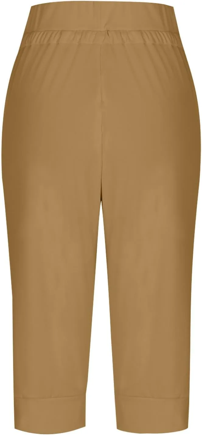 Women Straight Leg Capri Jogger with Pocket Track Cuff Sweatpants Drawstring Pull on Athletic Workout Lounge Shorts