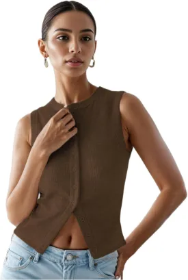 Womens Button Down Tank Tops Ribbed Summer Vest Button Up Open Front Sleeveless Slim Fit Crop Going Out Tops