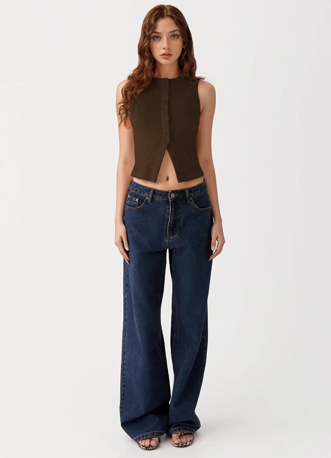 Womens Button Down Tank Tops Ribbed Summer Vest Button Up Open Front Sleeveless Slim Fit Crop Going Out Tops