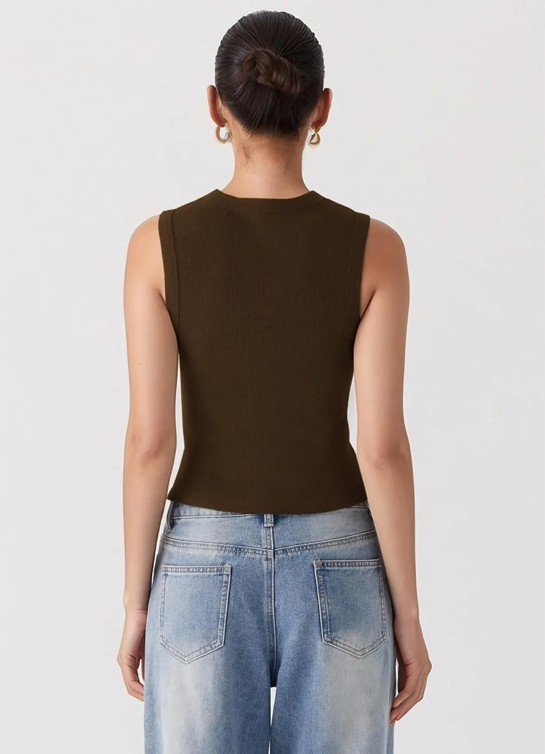 Womens Button Down Tank Tops Ribbed Summer Vest Button Up Open Front Sleeveless Slim Fit Crop Going Out Tops