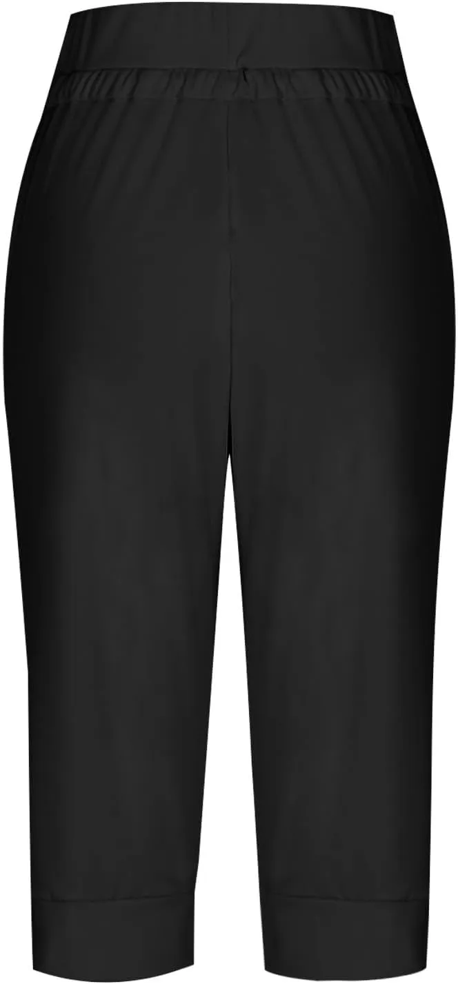 Womens Capri Pants High Waisted Drawstring Joggers Stretch Lightweight Casual Hiking Yoga Plus Size Pants with Pockets