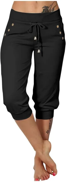 Womens Capri Pants High Waisted Drawstring Joggers Stretch Lightweight Casual Hiking Yoga Plus Size Pants with Pockets