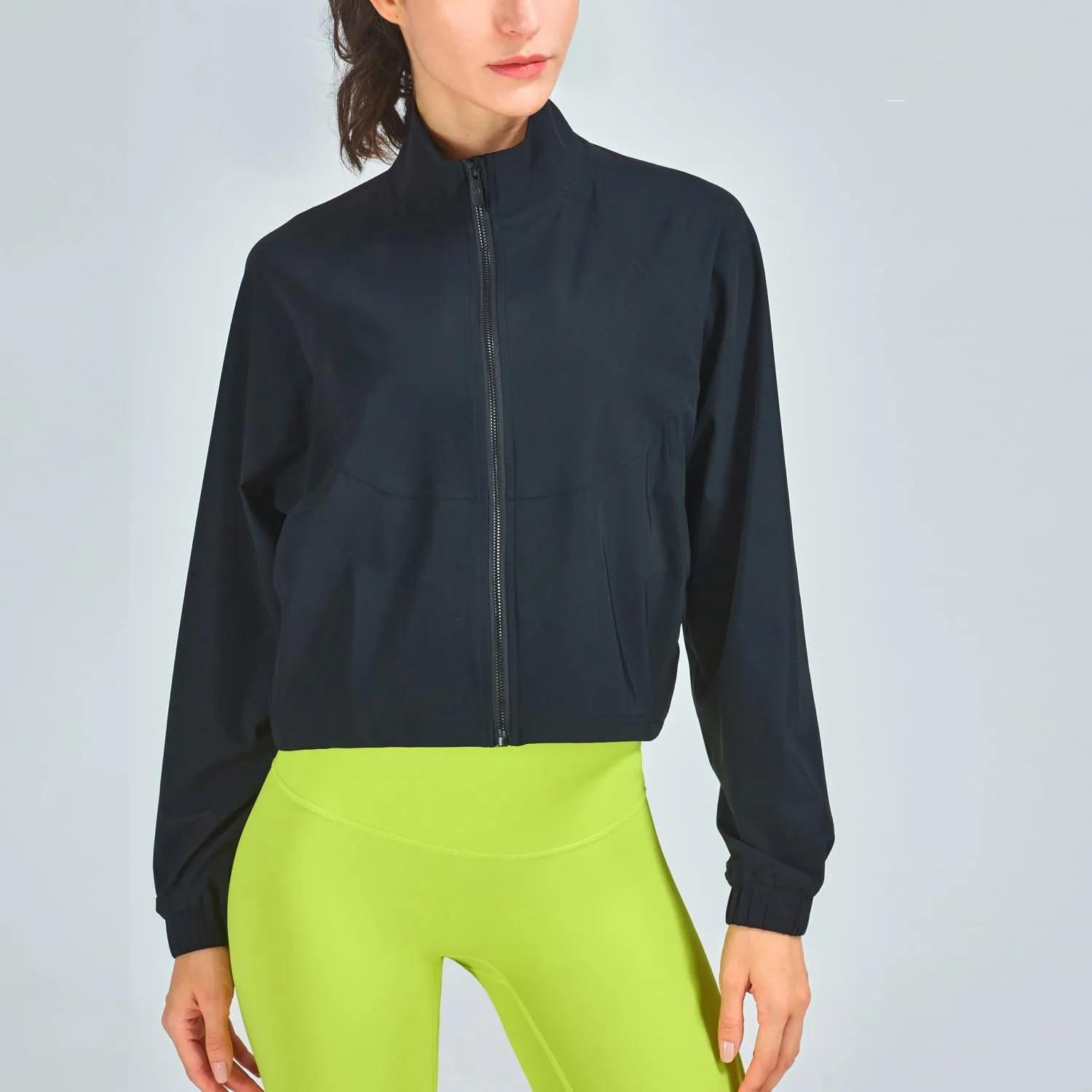 Women's Cropped Lightweight Running Track Jackets ZIP UP UPF 50  Long Sleeve Sun Protection Athletic Tops