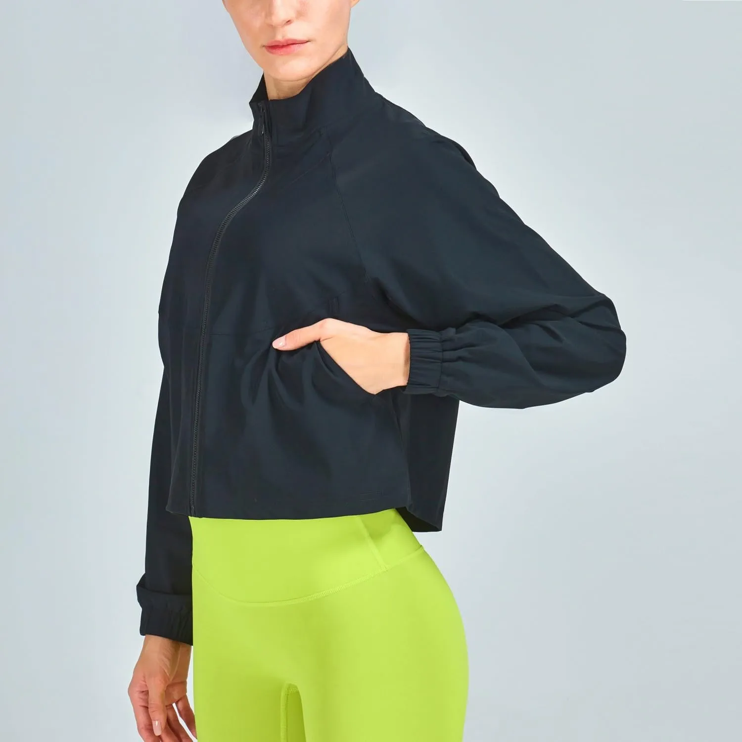 Women's Cropped Lightweight Running Track Jackets ZIP UP UPF 50  Long Sleeve Sun Protection Athletic Tops