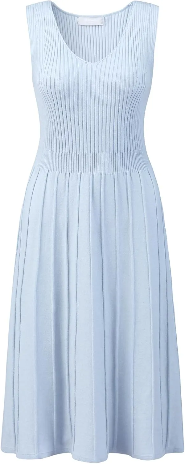 Women's Midi Sleeveless Dress V Neck Knitted A-Line Dress