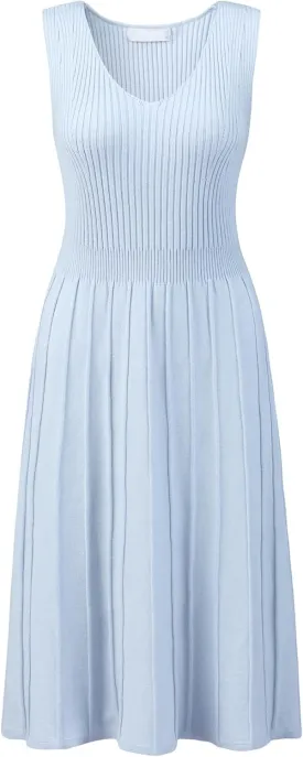 Women's Midi Sleeveless Dress V Neck Knitted A-Line Dress