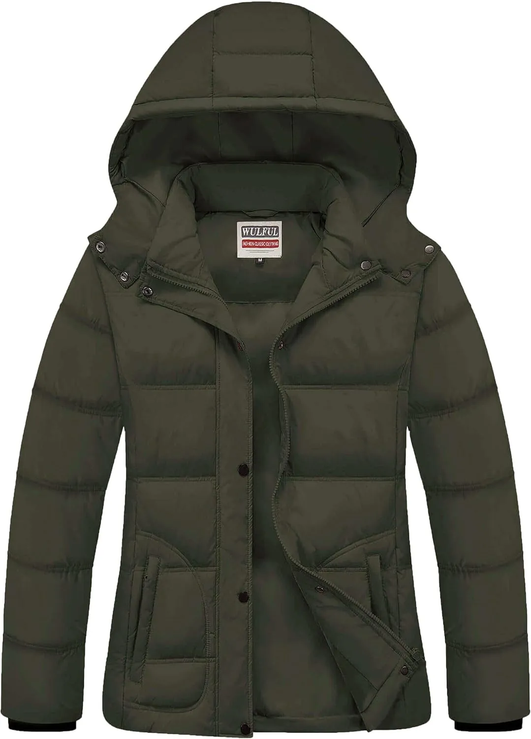 WULFUL Women's Winter Coats Lightweight Warm Thicken Puffer Jacket Waterproof Quilted Winter Jacket with Removable Hood