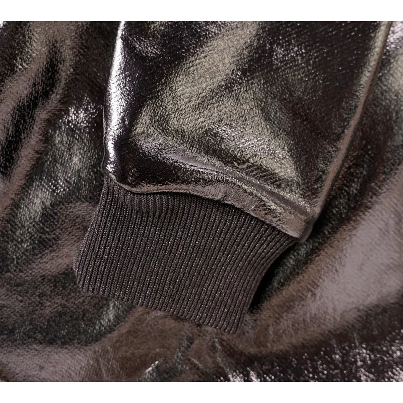 XS NEW $850 SAINT LAURENT Men's Black Shiny LACQUERED Coated Cotton SWEATSHIRT