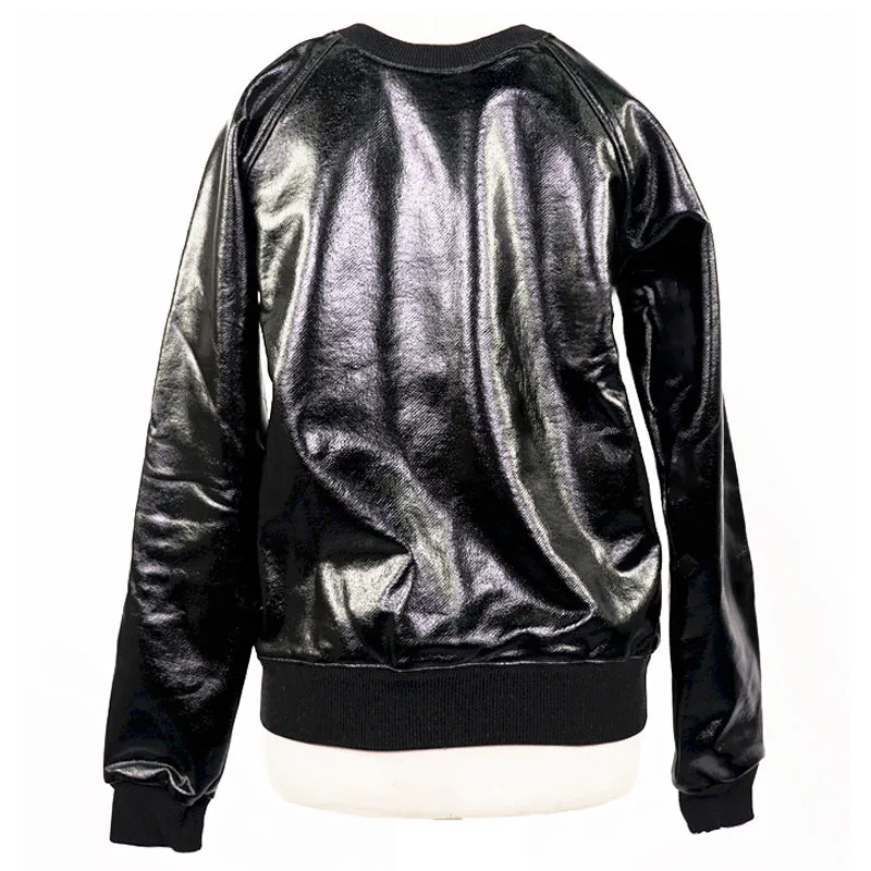 XS NEW $850 SAINT LAURENT Men's Black Shiny LACQUERED Coated Cotton SWEATSHIRT