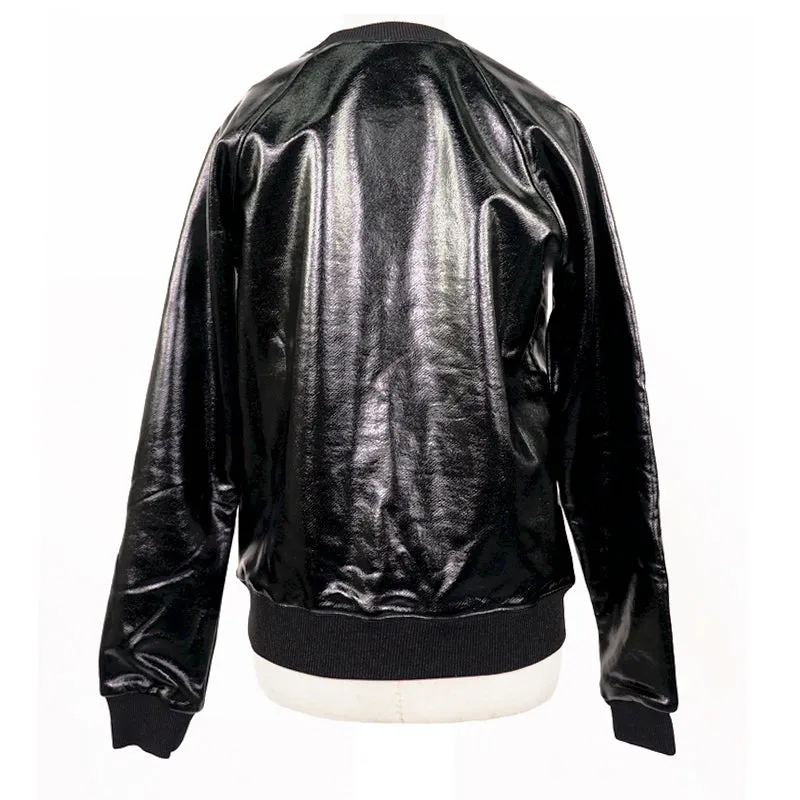 XS NEW $850 SAINT LAURENT Men's Black Shiny LACQUERED Coated Cotton SWEATSHIRT