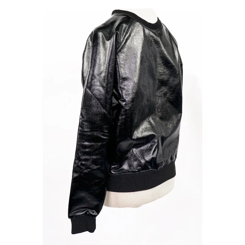 XS NEW $850 SAINT LAURENT Men's Black Shiny LACQUERED Coated Cotton SWEATSHIRT
