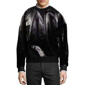 XS NEW $850 SAINT LAURENT Men's Black Shiny LACQUERED Coated Cotton SWEATSHIRT