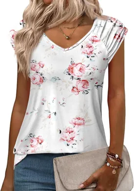 Zeagoo Womens Tops Cute Loose Tank Tops Trendy Casual Dressy Shirts V Neck Cap Sleeve Tops Summer Outfits