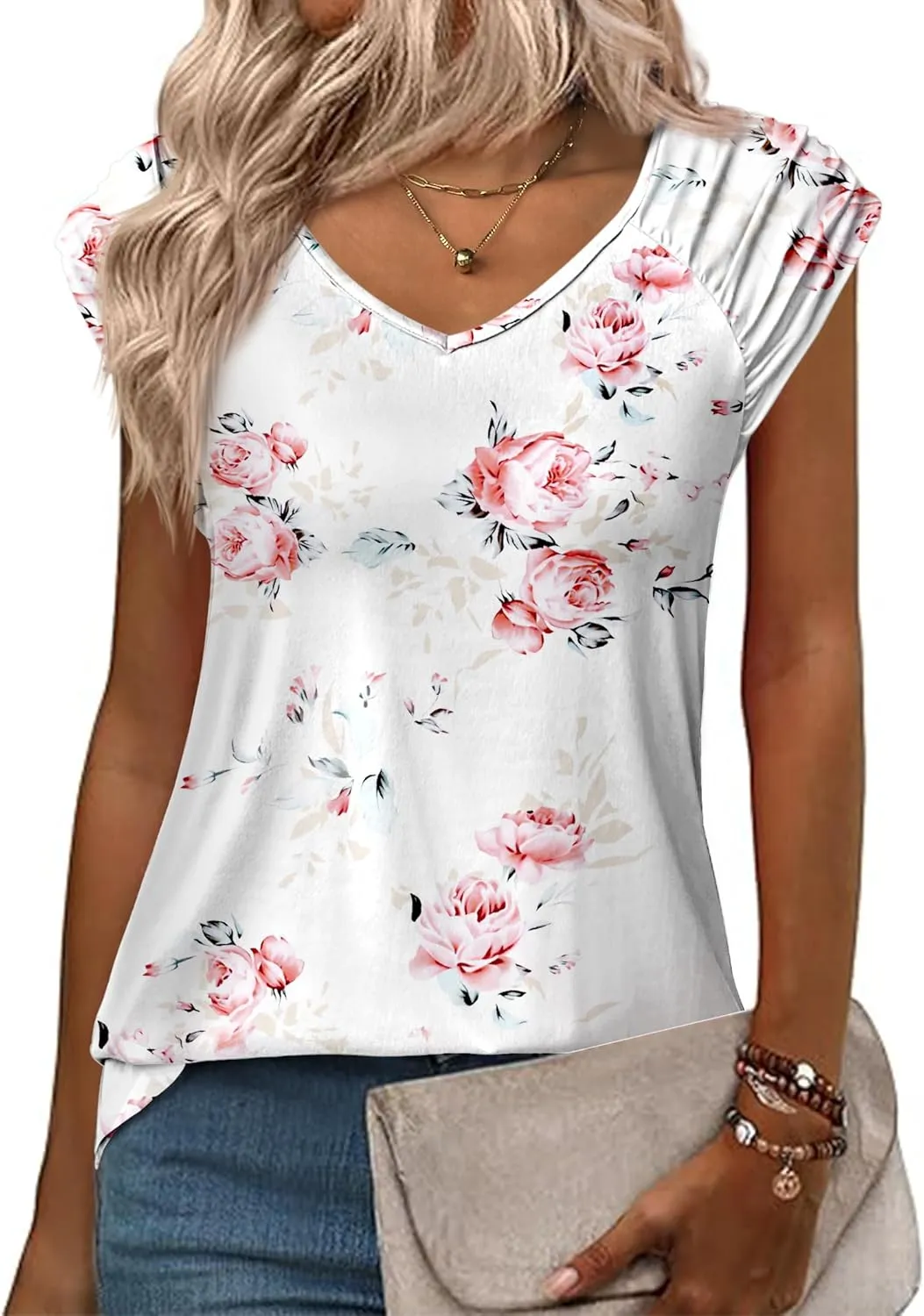 Zeagoo Womens Tops Cute Loose Tank Tops Trendy Casual Dressy Shirts V Neck Cap Sleeve Tops Summer Outfits